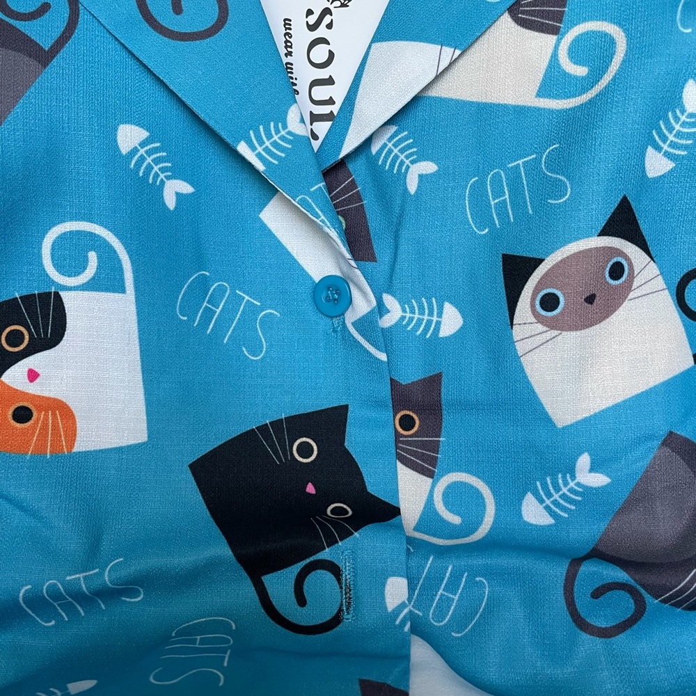 Cute Cat Printed Shirt Dress - Picture 2 of 6